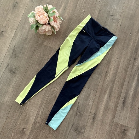 Reebok Vector High Rise Lux Blue Color Block Athletic Leggings - Picture 2 of 5